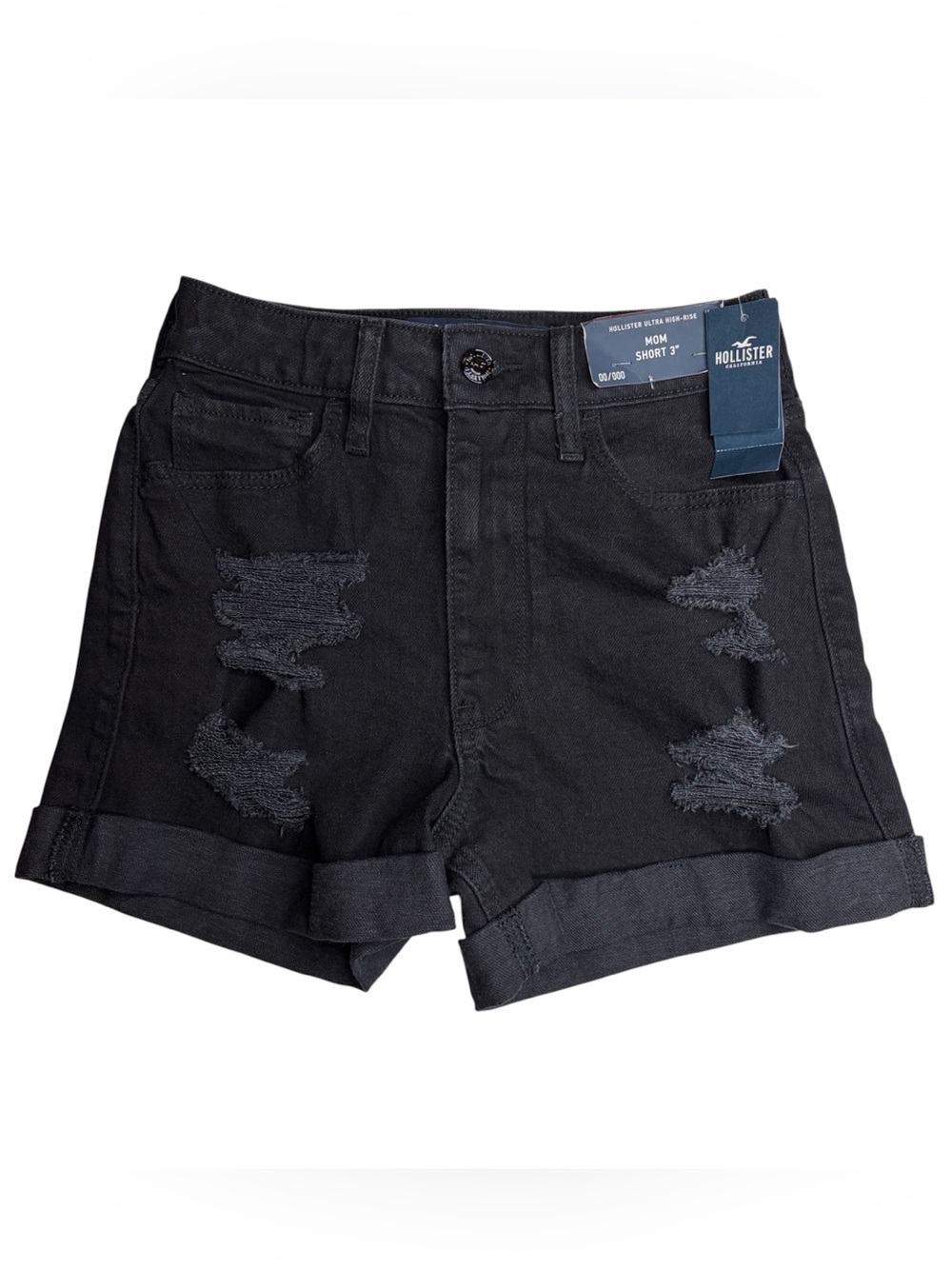 Hollister Black Ripped High-Rise Mom Jean Shorts Size 00